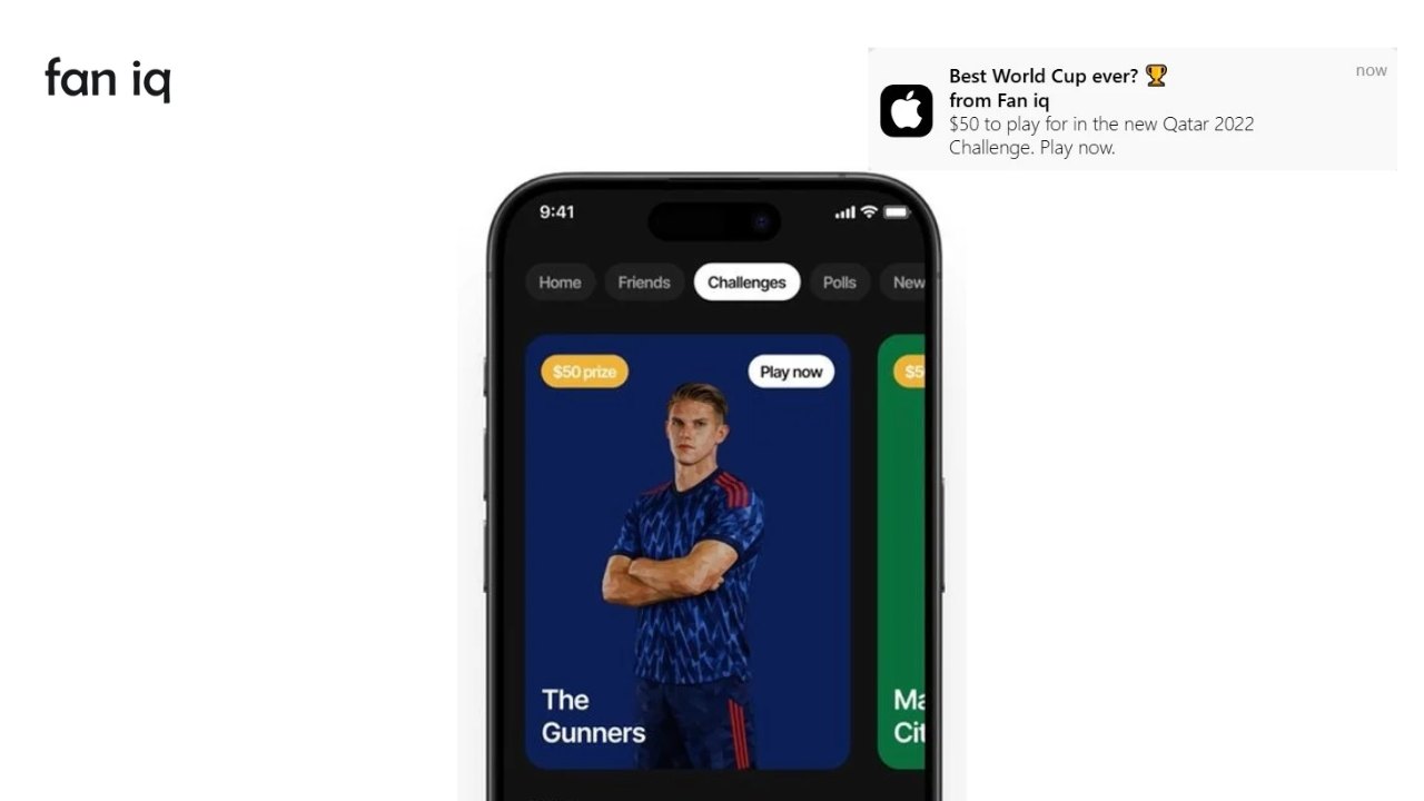 fan iq push notification and Challenges screen