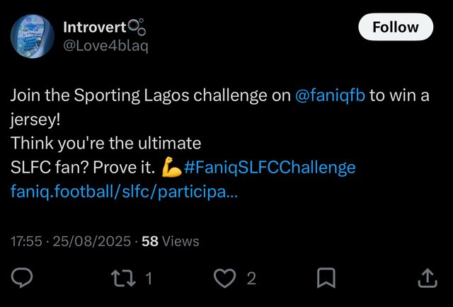 Fan post promoting the Sporting Lagos challenge