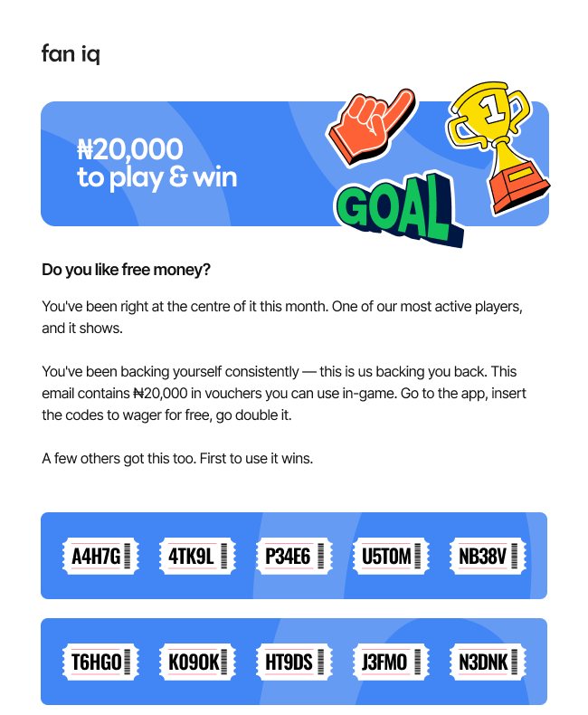 Voucher email for active players