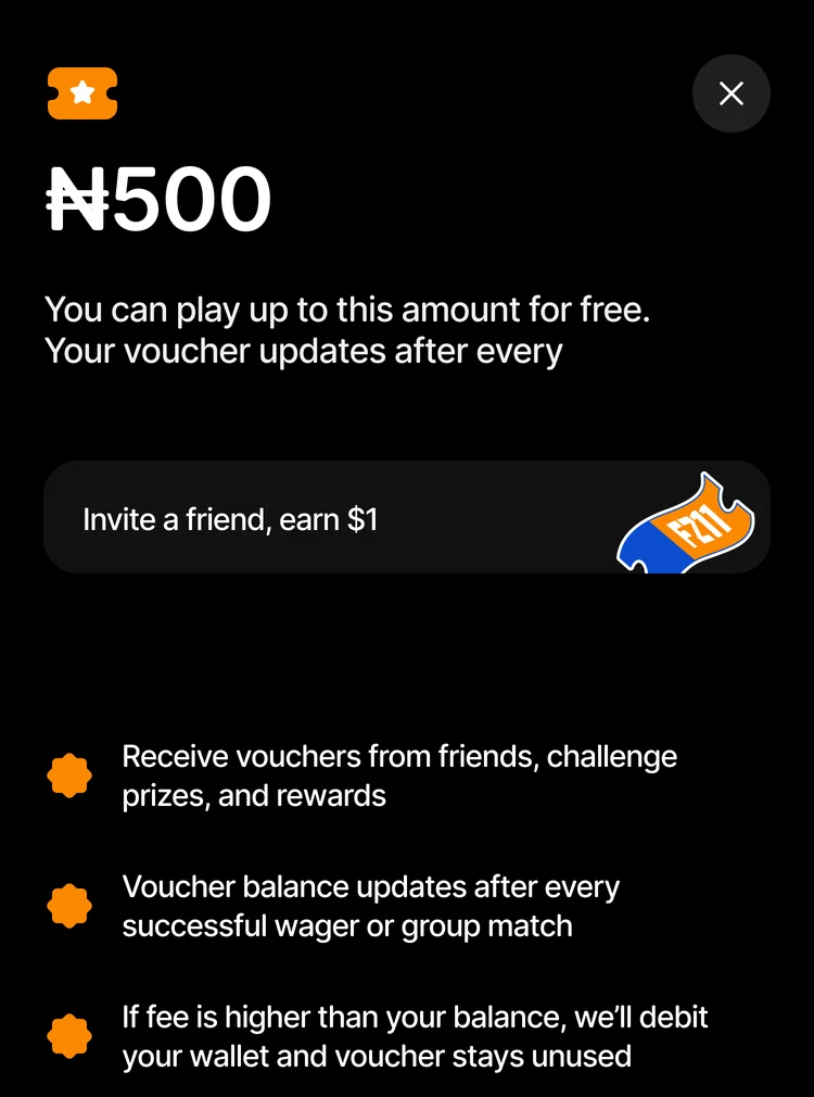 Voucher screen showing a ₦500 balance